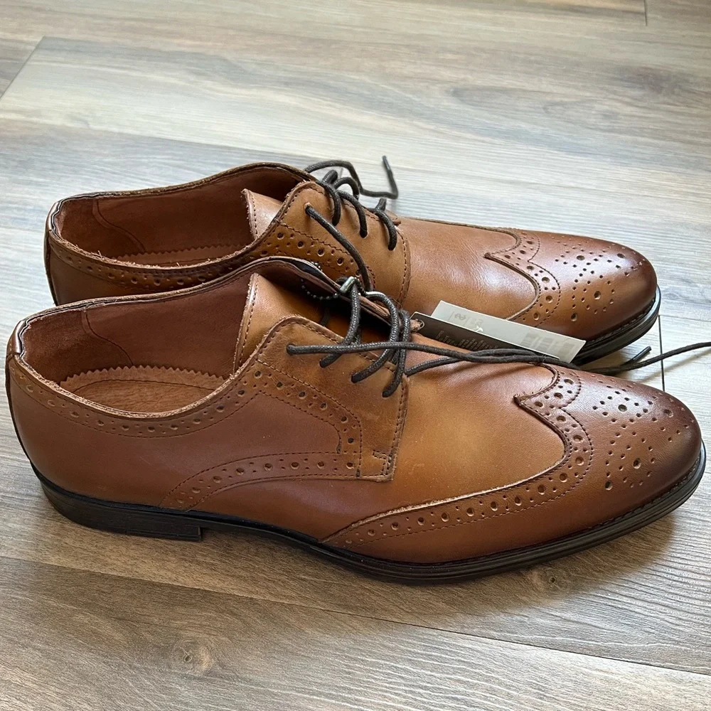 NWT H&M Real Leather Men’s Dress Shoes Size 42 EU Men’s 9 Cognac Brown Lace Up - Picture 5 of 8